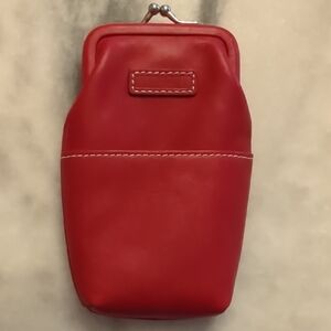 VINTAGE Fossil Red Leather cigarette Case And Lighter Caddy With Kiss Lock.